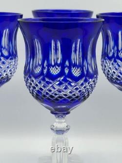 Set of 4 Cobalt Blue Cut Crystal Wine Glasses Elegant Stemware 9