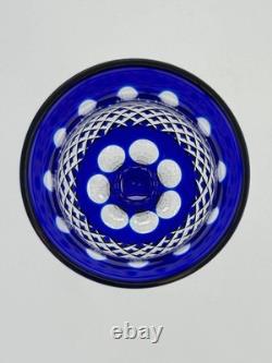 Set of 4 Cobalt Blue Cut Crystal Wine Glasses Elegant Stemware 9