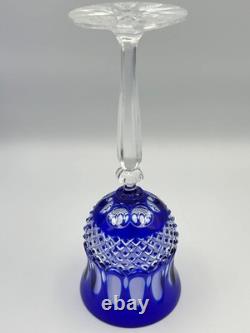 Set of 4 Cobalt Blue Cut Crystal Wine Glasses Elegant Stemware 9