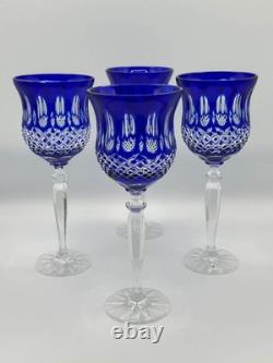 Set of 4 Cobalt Blue Cut Crystal Wine Glasses Elegant Stemware 9