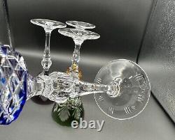 Set of 4 Colorful BOHEMIAN CZECH CRYSTAL Vtg Wine Glasses, Color Cut to Clear