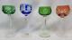 Set of 4 Hand Cut Bohemian Czech Crystal Multi Coloured Long Stem Wine Glasses