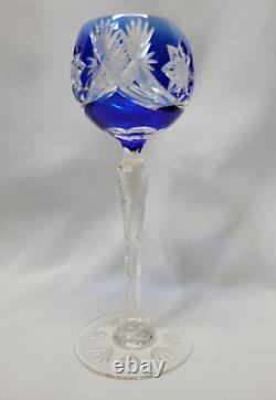 Set of 4 Hand Cut Bohemian Czech Crystal Multi Coloured Long Stem Wine Glasses