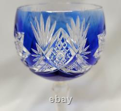Set of 4 Hand Cut Bohemian Czech Crystal Multi Coloured Long Stem Wine Glasses