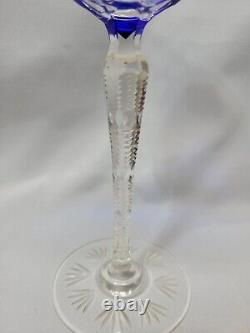 Set of 4 Hand Cut Bohemian Czech Crystal Multi Coloured Long Stem Wine Glasses