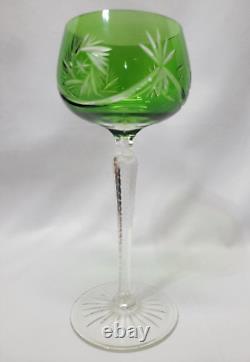Set of 4 Hand Cut Bohemian Czech Crystal Multi Coloured Long Stem Wine Glasses
