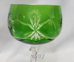 Set of 4 Hand Cut Bohemian Czech Crystal Multi Coloured Long Stem Wine Glasses