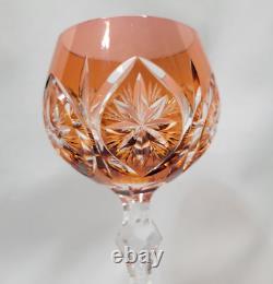 Set of 4 Hand Cut Bohemian Czech Crystal Multi Coloured Long Stem Wine Glasses