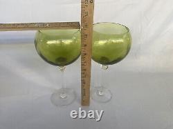 Set of 4 VTG 1970s Tall Handblown Green & Ambar Wine Glasses withClear Stem