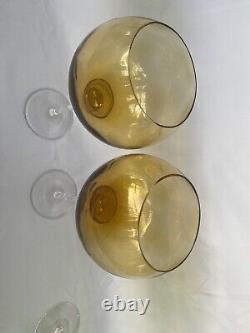 Set of 4 VTG 1970s Tall Handblown Green & Ambar Wine Glasses withClear Stem