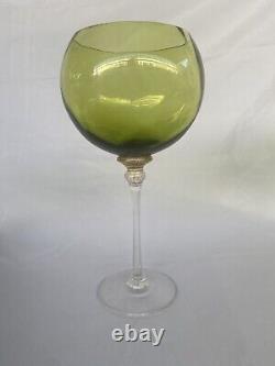 Set of 4 VTG 1970s Tall Handblown Green & Ambar Wine Glasses withClear Stem