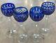 Set of 4 VTG Bohemian Czech CUT TO CLEAR Crystal Wine Glasses Cobalt Blue EUC