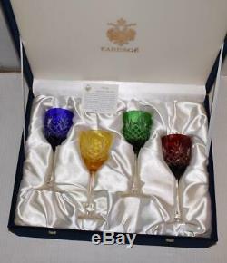 Set of 4 Vintage AJKA Faberge Odessa Cased Cut to Clear Wine Goblets-8 3/8H-MIB