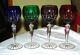 Set of 4 Vintage Bohemian Cut to Clear Multicolored 8 Wine Goblets