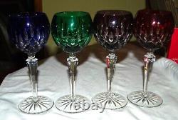 Set of 4 Vintage Bohemian Cut to Clear Multicolored 8 Wine Goblets