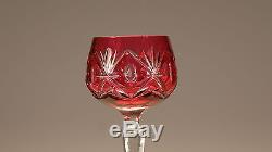 Set of 4 Vintage Czech Cranberry Cut to Clear Glass Roemer Wine Goblets c. 1955