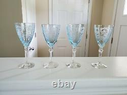 Set of 4 Vintage Fostoria Versailles Azure Etched Crystal 3oz Wine Goblets