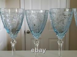 Set of 4 Vintage Fostoria Versailles Azure Etched Crystal 3oz Wine Goblets