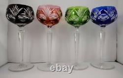 Set of 4 Vintage Harlequin Coloured Cut To Clear Crystal Wine Hock Glasses