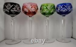 Set of 4 Vintage Harlequin Coloured Cut To Clear Crystal Wine Hock Glasses