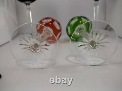 Set of 4 Vintage Harlequin Coloured Cut To Clear Crystal Wine Hock Glasses