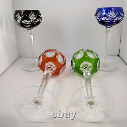 Set of 4 Vintage Harlequin Coloured Cut To Clear Crystal Wine Hock Glasses