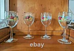 Set of 4 Vintage Royal Doulton Old Country Roses Wine Glasses Goblet
