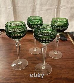 Set of 4 Vintage Wedgwood Waterford Crown Emerald Green Wine Hock Glasses