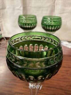 Set of 4 Vintage Wedgwood Waterford Crown Emerald Green Wine Hock Glasses