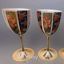 Set of 4 of Vintage Taisho Imari Arita Porcelain Wine Glasses, Japanese Floral