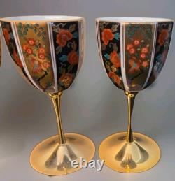 Set of 4 of Vintage Taisho Imari Arita Porcelain Wine Glasses, Japanese Floral