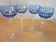 Set of 4 vintage Bleikristall German blue cut 2 clear crystal wine hock glasses