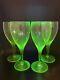 Set of 4 vintage Vaseline Uranium Glass 3 oz Cordial Wine Stems Goblets Glasses