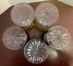 Set of 5 Czech Hock Crystal Long Stem Wine Goblets, Vintage Etched Glasses