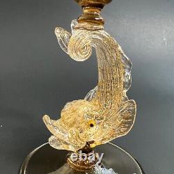 Set of 5 Exquisite Blown Italian Venetian Murano Glass Fish Tall Wine Goblets