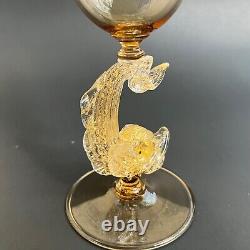 Set of 5 Exquisite Blown Italian Venetian Murano Glass Fish Tall Wine Goblets