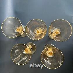 Set of 5 Exquisite Blown Italian Venetian Murano Glass Fish Tall Wine Goblets