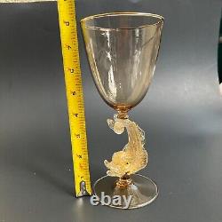 Set of 5 Exquisite Blown Italian Venetian Murano Glass Fish Tall Wine Goblets