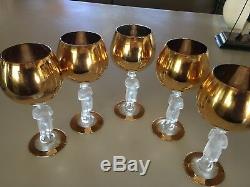 Set of 5 Vintage Bayel Bacchante 24KT Gold Napoleon Stem Wine Goblets