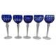 Set of 5 Vintage Cobalt Blue Water Goblets / Wine Glasses