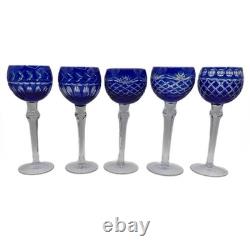 Set of 5 Vintage Cobalt Blue Water Goblets / Wine Glasses
