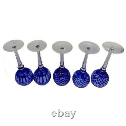 Set of 5 Vintage Cobalt Blue Water Goblets / Wine Glasses