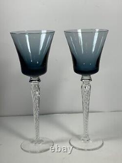 Set of 5 Vintage Jewel Tone Bohemian Crystal Air Twist Tall Glass Wine Glasses