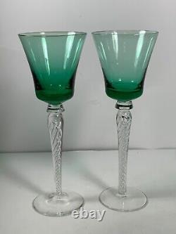 Set of 5 Vintage Jewel Tone Bohemian Crystal Air Twist Tall Glass Wine Glasses