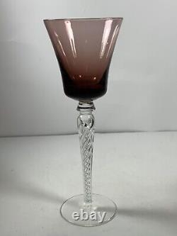 Set of 5 Vintage Jewel Tone Bohemian Crystal Air Twist Tall Glass Wine Glasses
