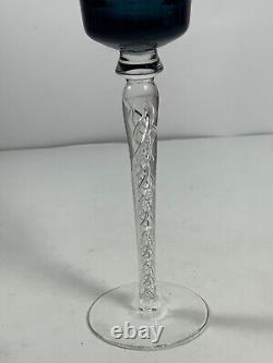 Set of 5 Vintage Jewel Tone Bohemian Crystal Air Twist Tall Glass Wine Glasses