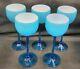 Set of 5 Vintage MCM Carlo Moretti Blue White Cased Stem Wine Glasses 6.5
