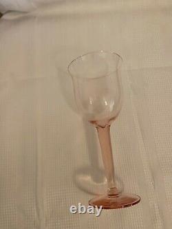 Set of 5 Vintage Pink Depression Glass Stem Wine Glasses Large