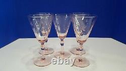 Set of 5 Vintage Pink Depression Optic Wine Glasses