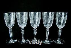 Set of 5 Vintage Tiffin Franciscan Parkwood Cut Crystal Wine Claret Glasses